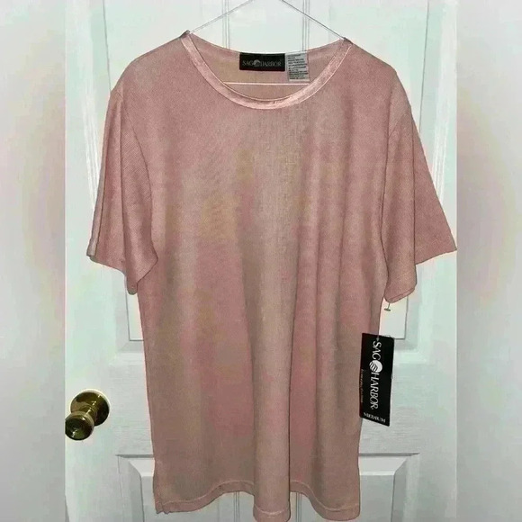 💚 Light Pink Ribbed Short Sleeved Blouse - Picture 1 of 5